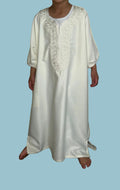 Boys' full classic white Moroccan thobe front view