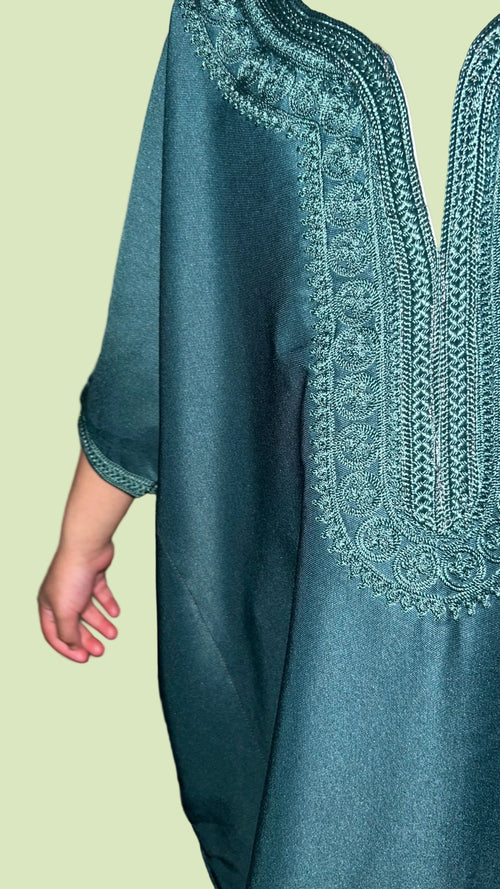 Boys Emerald Moroccan Thobe – closeup View | Marwa London