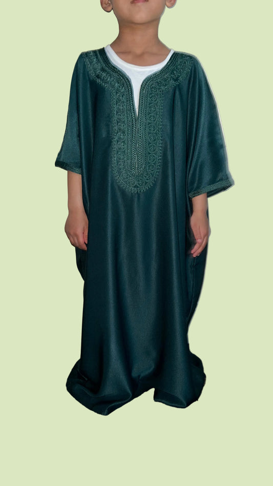 Boys Emerald Moroccan Thobe – Front View | Marwa London