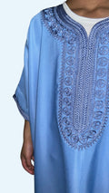 Boys sky blue Moroccan thobe – closeup view | Marwa London