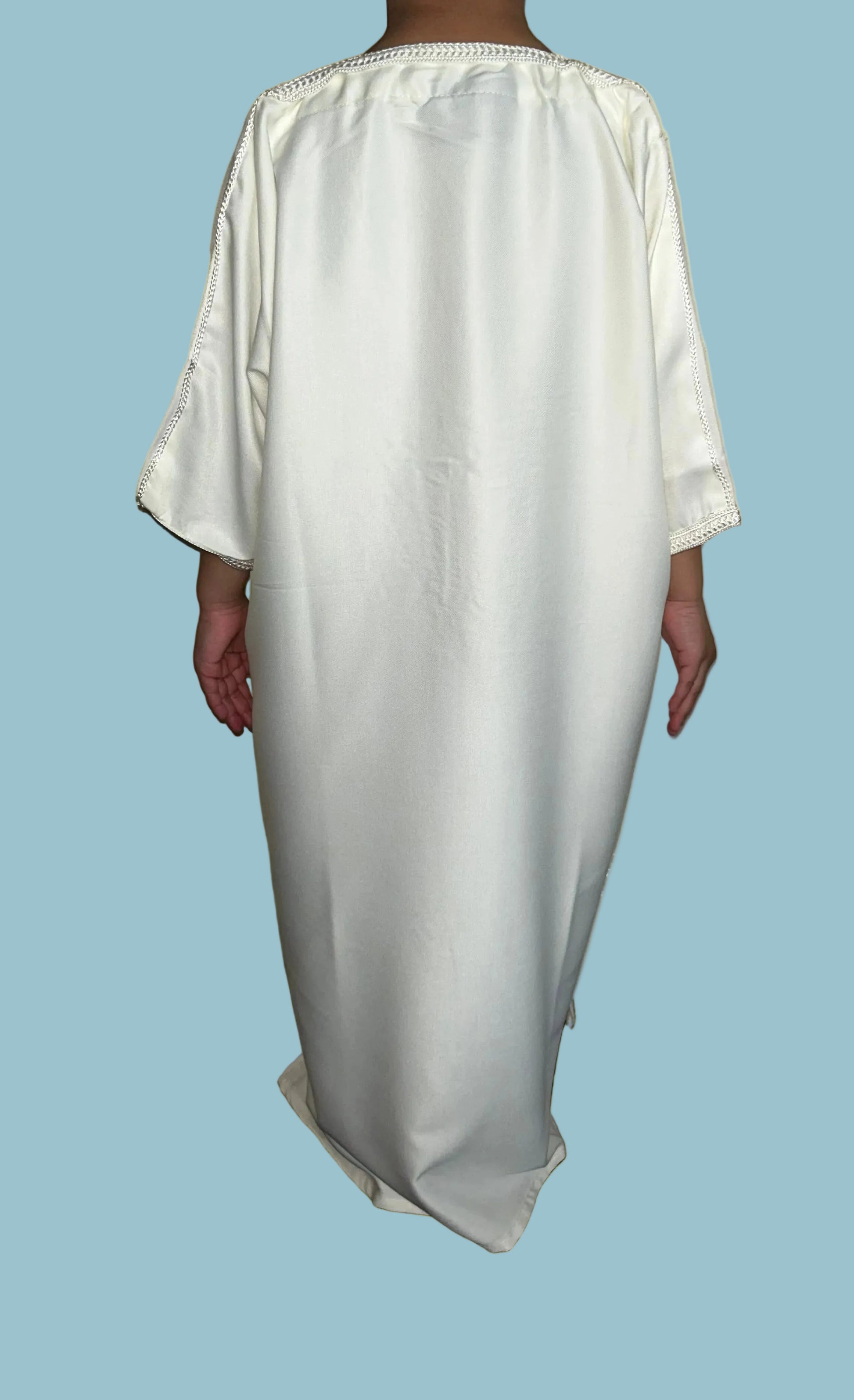 Kids' full classic white Moroccan thobe – back view