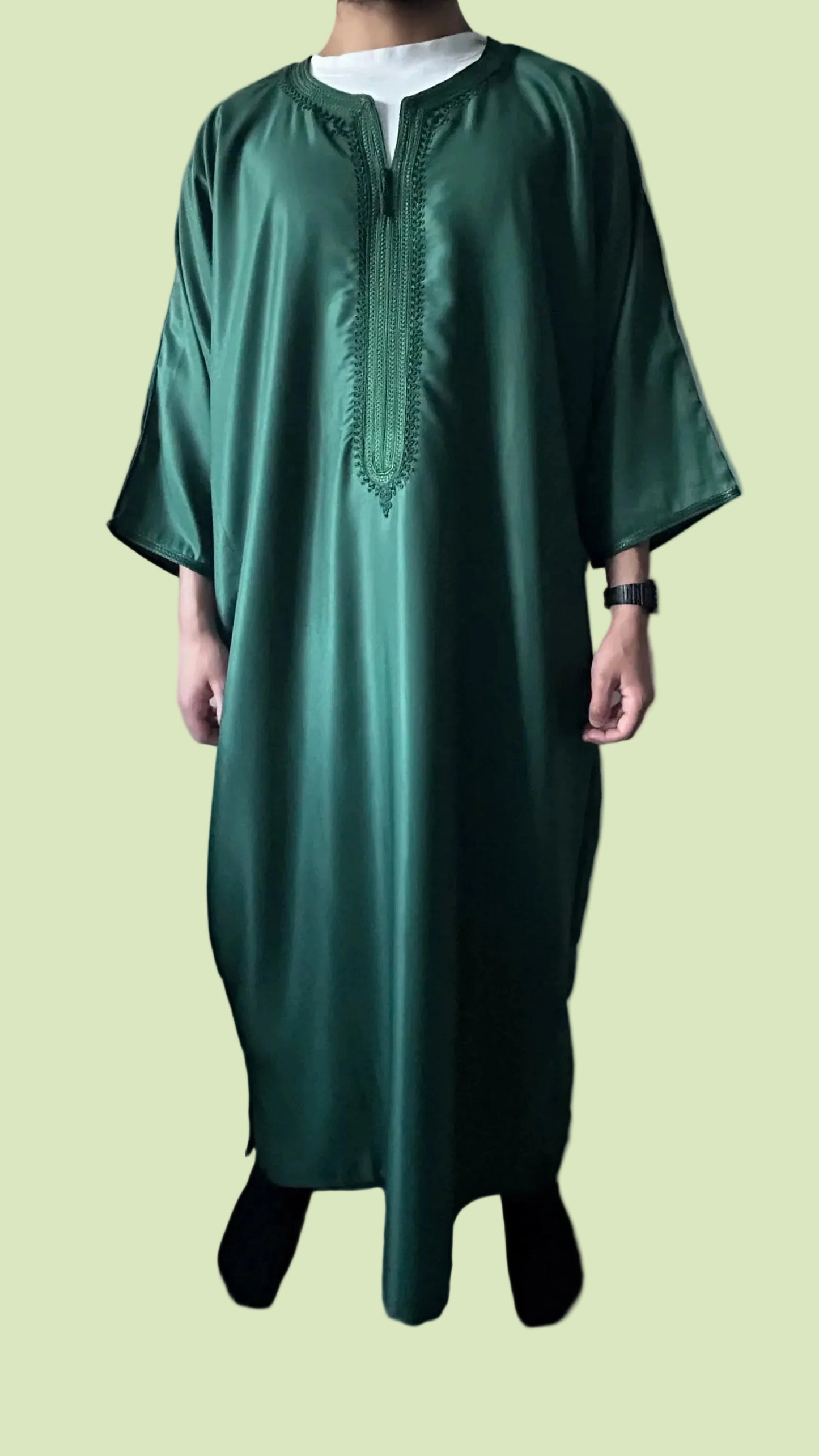 men's Emerald green Moroccan thobe, front view