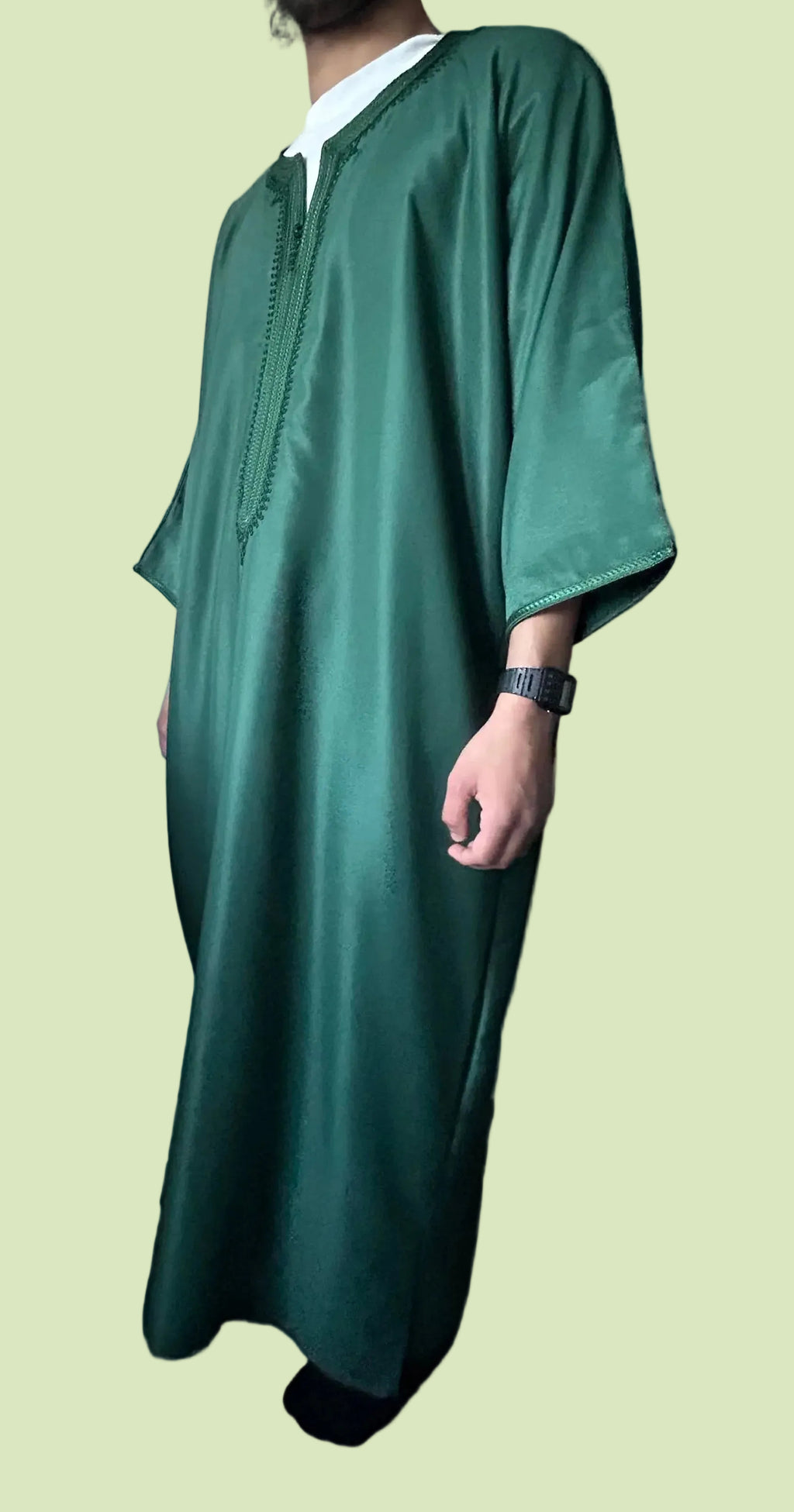 men's emerald Moroccan thobe, side view