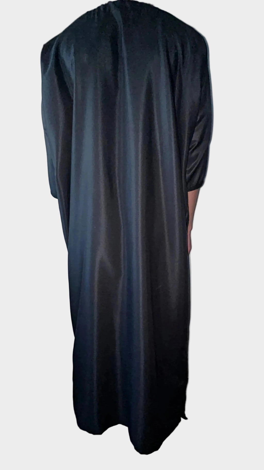 men's Full black Moroccan thobe, back view
