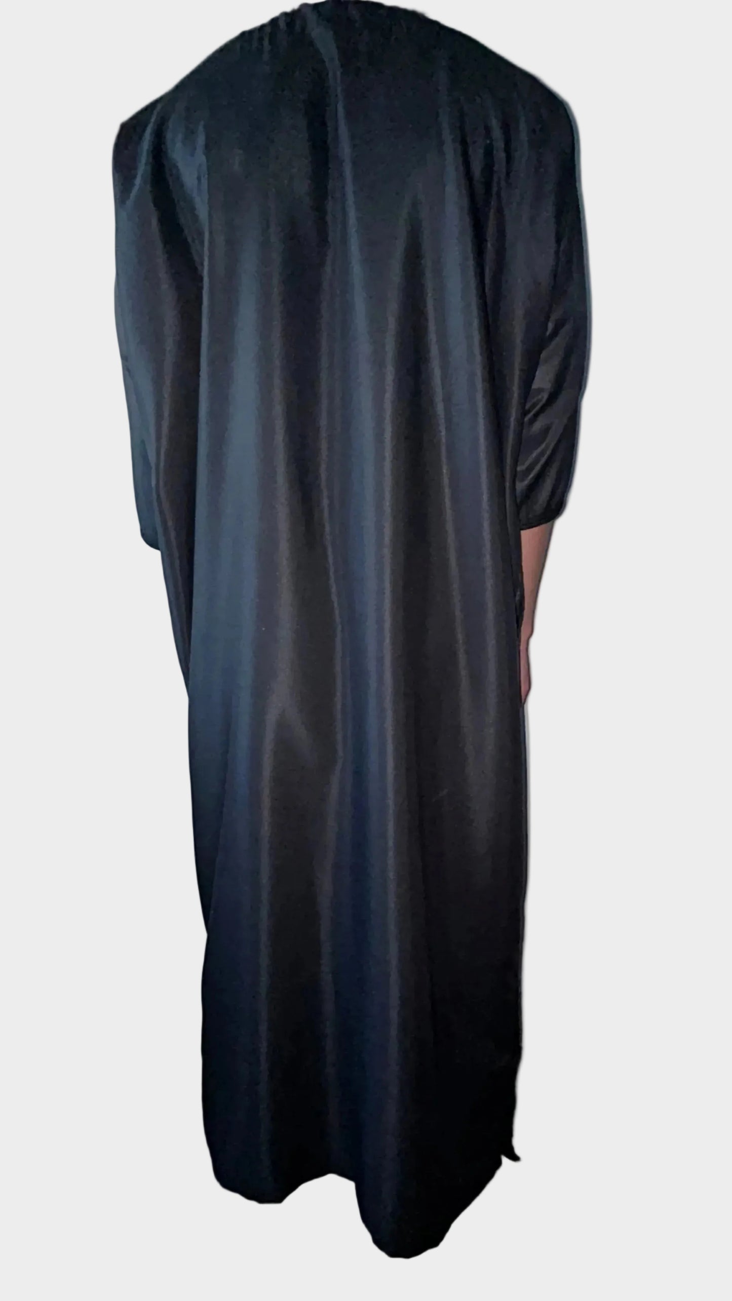 men's Full black Moroccan thobe, back view