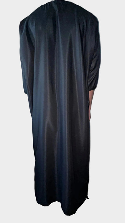 men's Full black Moroccan thobe, back view