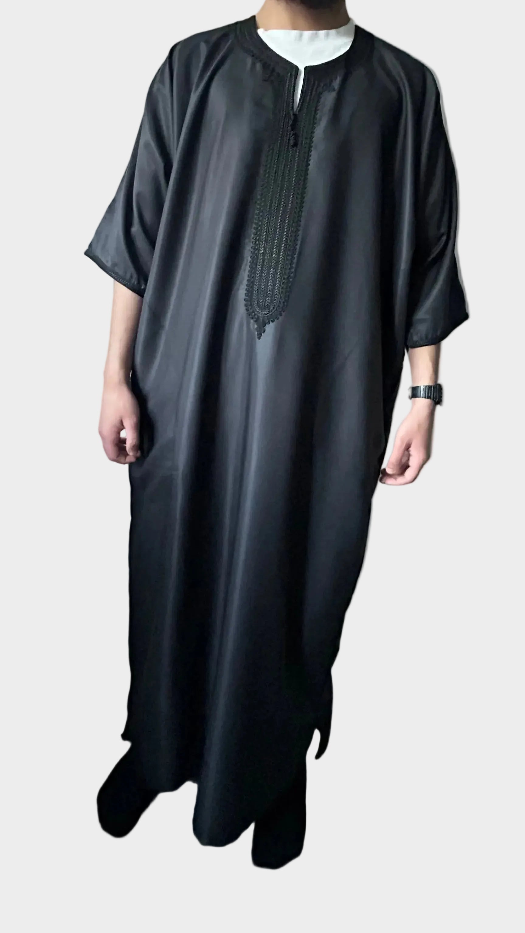 men's Full black Moroccan thobe