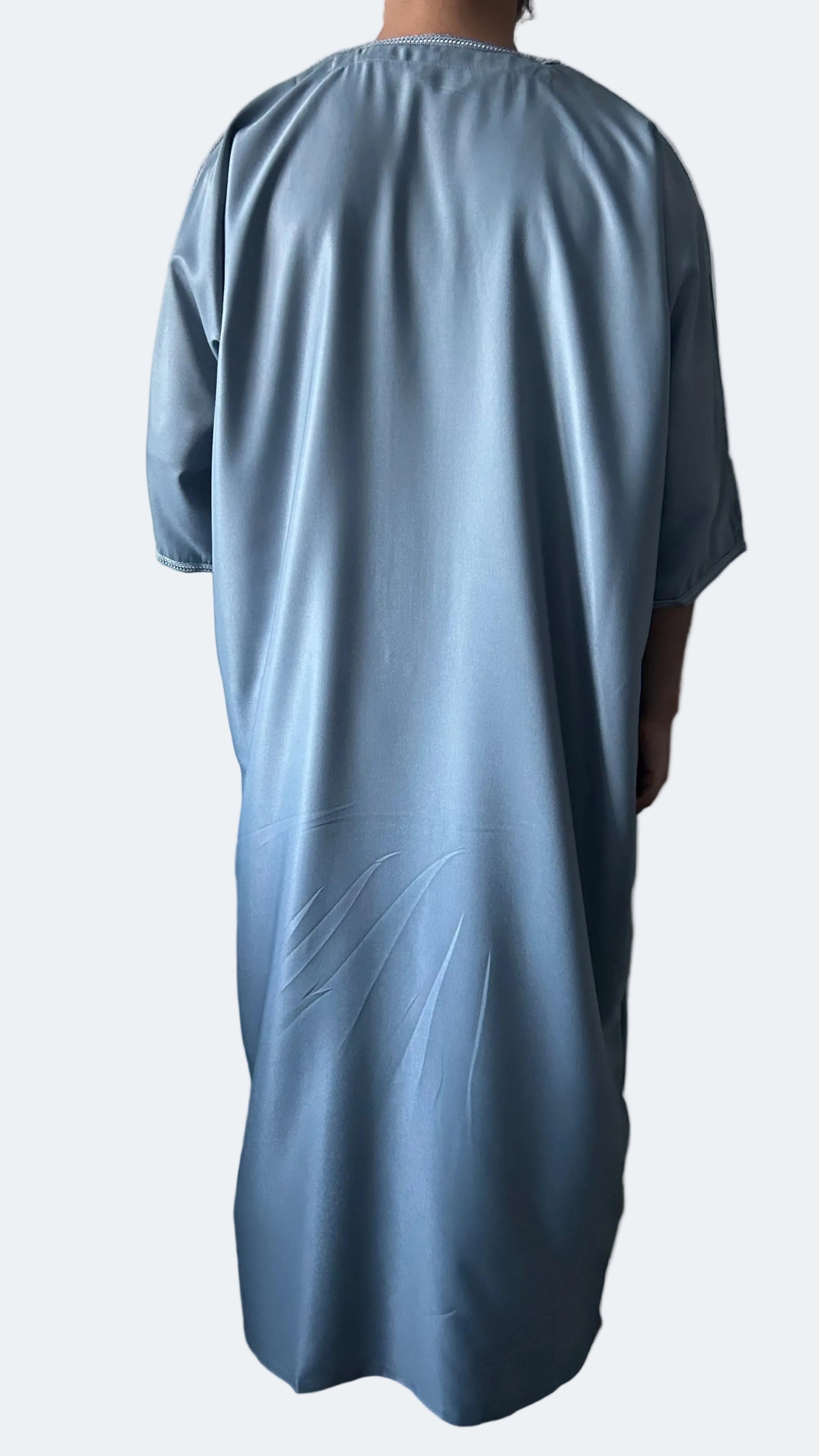 men's Gun grey Moroccan thobe, back view