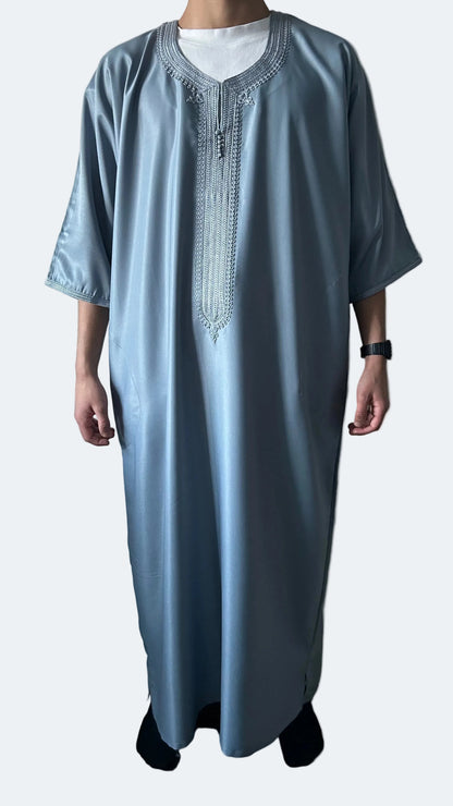 men's Gun grey Moroccan thobe, front view