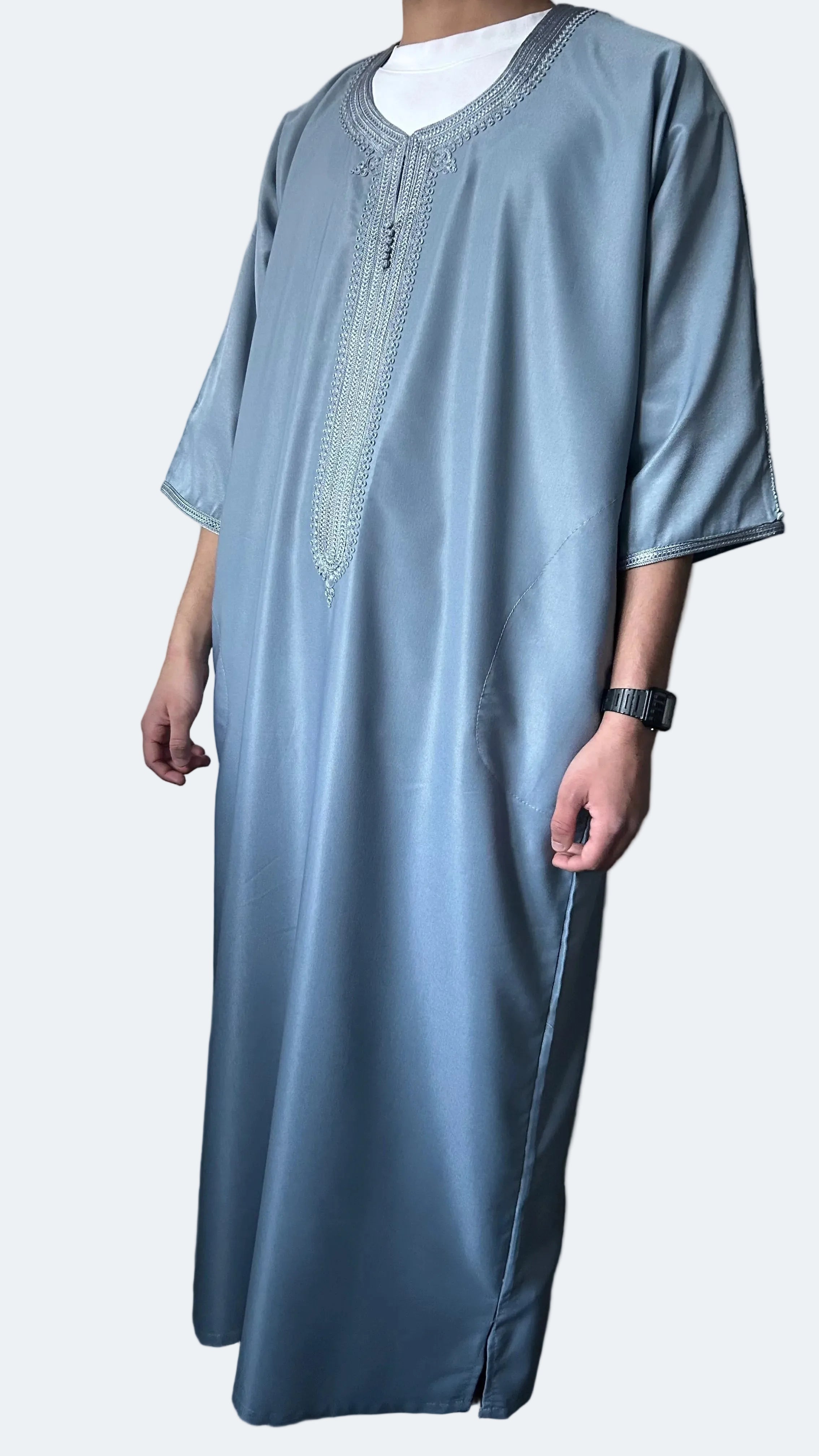 men's Gun grey Moroccan thobe, back view