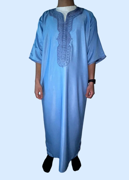 men's sky blue Moroccan thobe, front view